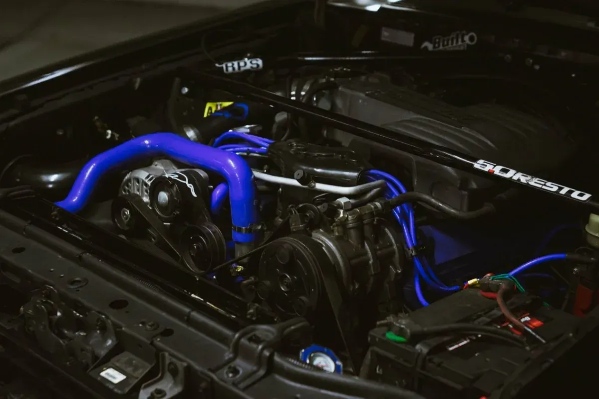 Illustrative stock photograph: Engine pipes and mechanical components